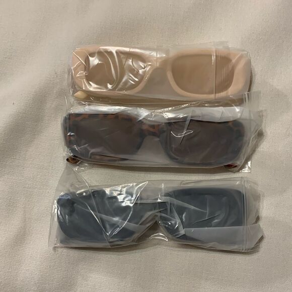 BUNDLE Trendy Rectangle Sunglasses 3pk: black, light pink/cream & animal print - Picture 1 of 4
